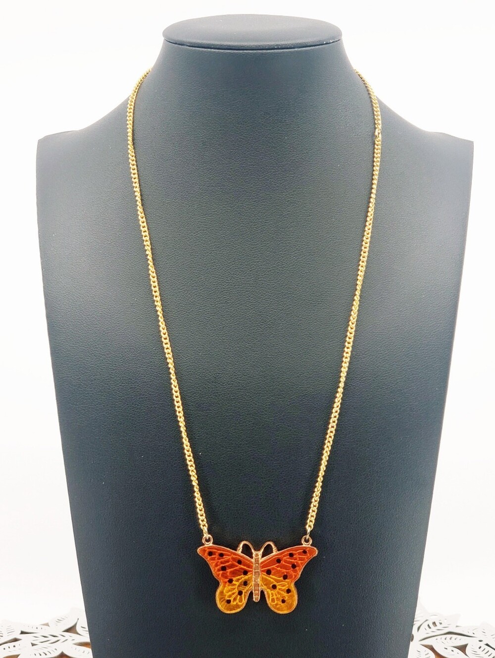Gold Chain Butterfly Pendant Necklace in Orange and Red